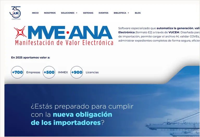 Pantallas del sitio web de AJR, empresa de comercio exterior y aduanas, en computadora y celular